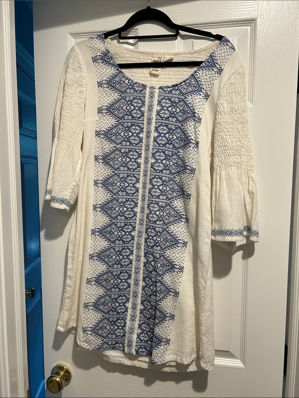 Billabong Women’s White and Blue Embroidered Tunic Dress